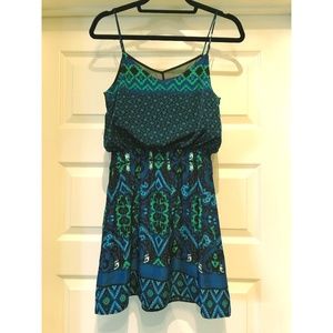 Express Blue/Green Print Sleeveless Dress